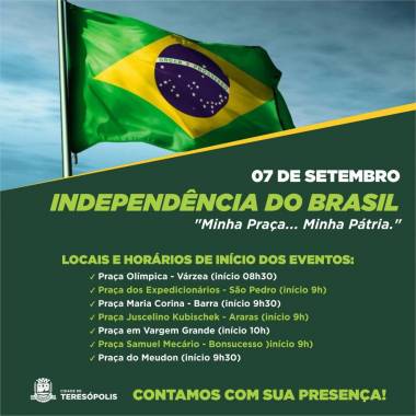 Acontecer&aacute; &lsquo;Minha Pra&ccedil;a, Minha P&aacute;tria!&rsquo; em Teres&oacute;polis no dia 7 de Setembro