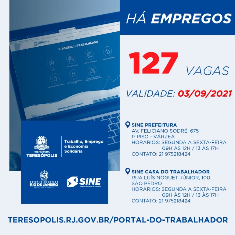 Programa ‘Emprega Terê’ divulga 127 vagas de emprego no Sine Teresópolis