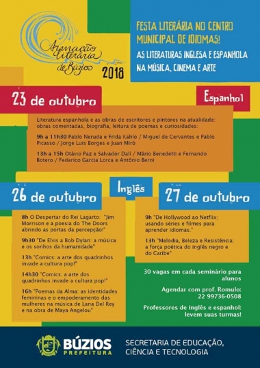 Festa Liter&aacute;ria apresenta literaturas inglesa e espanhola no Centro de Idiomas de B&uacute;zios