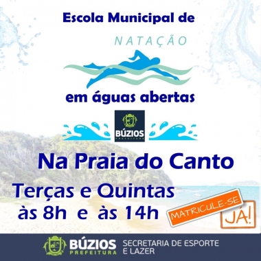 B&uacute;zios oferece Escola Municipal de Nata&ccedil;&atilde;o em &aacute;guas abertas. Inscreva-se!