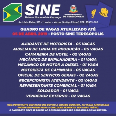 Secretaria Municipal de Trabalho de Teres&oacute;polis disponibiliza 28 vagas de emprego