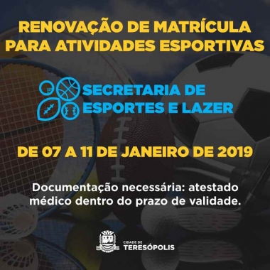 Renova&ccedil;&atilde;o de matr&iacute;culas para escolinhas esportivas de Teres&oacute;polis come&ccedil;a dia 07 de janeiro